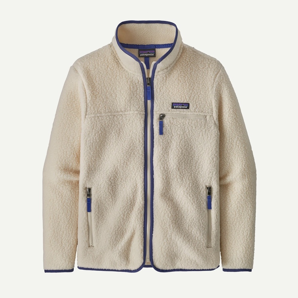 Patagonia Women's Retro Pile Fleece Jacket natural cream blue size medium